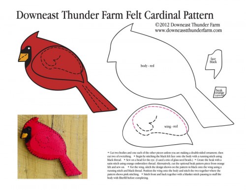 Felt Cardinal on a Snowy Afternoon Downeast Thunder Farm