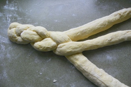 braiding the challah dough