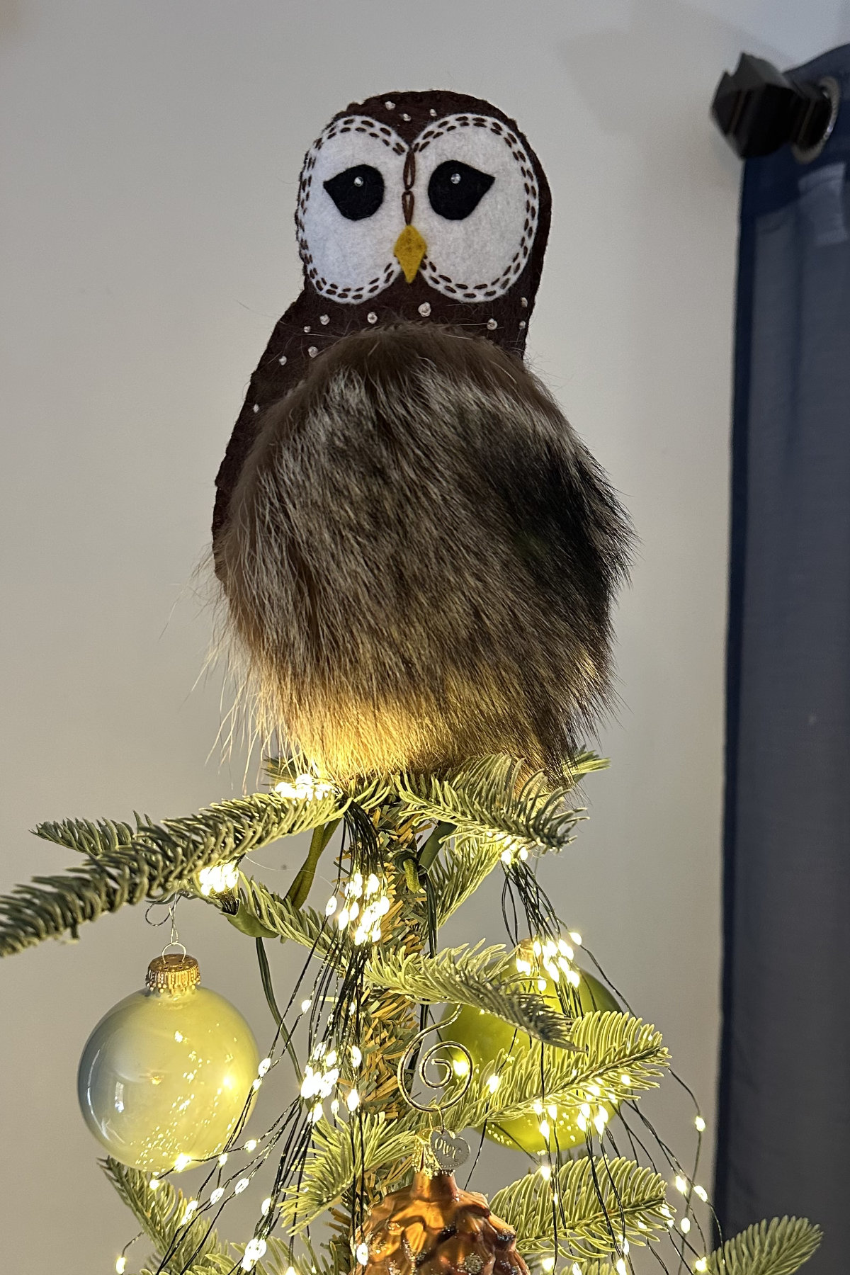 felt owl with fur wing